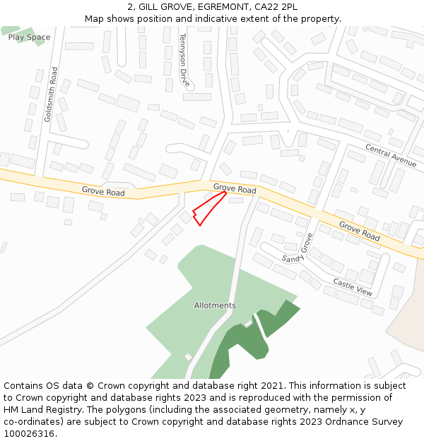 2, GILL GROVE, EGREMONT, CA22 2PL: Location map and indicative extent of plot