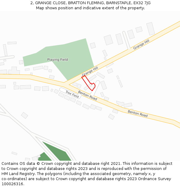 2, GRANGE CLOSE, BRATTON FLEMING, BARNSTAPLE, EX32 7JG: Location map and indicative extent of plot