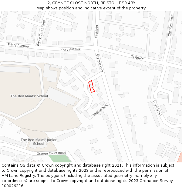 2, GRANGE CLOSE NORTH, BRISTOL, BS9 4BY: Location map and indicative extent of plot