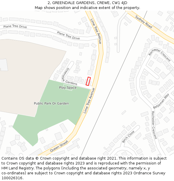 2, GREENDALE GARDENS, CREWE, CW1 4JD: Location map and indicative extent of plot