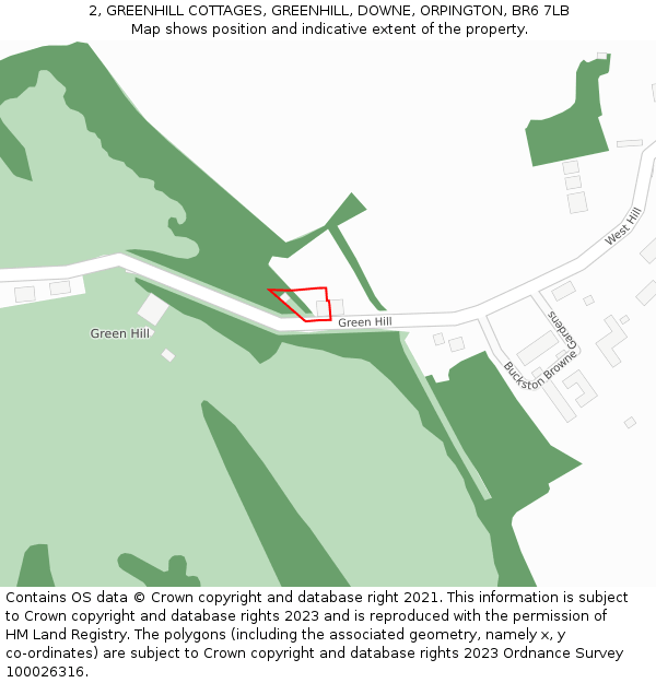 2, GREENHILL COTTAGES, GREENHILL, DOWNE, ORPINGTON, BR6 7LB: Location map and indicative extent of plot