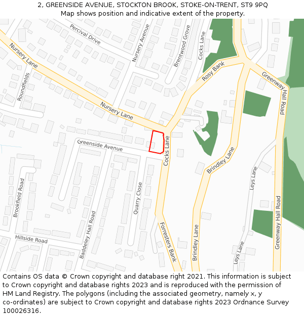 2, GREENSIDE AVENUE, STOCKTON BROOK, STOKE-ON-TRENT, ST9 9PQ: Location map and indicative extent of plot