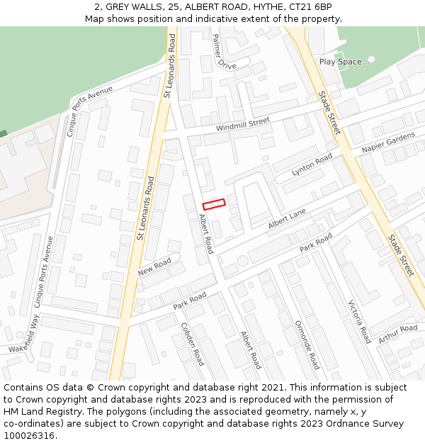 2, GREY WALLS, 25, ALBERT ROAD, HYTHE, CT21 6BP: Location map and indicative extent of plot