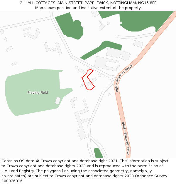 2, HALL COTTAGES, MAIN STREET, PAPPLEWICK, NOTTINGHAM, NG15 8FE: Location map and indicative extent of plot