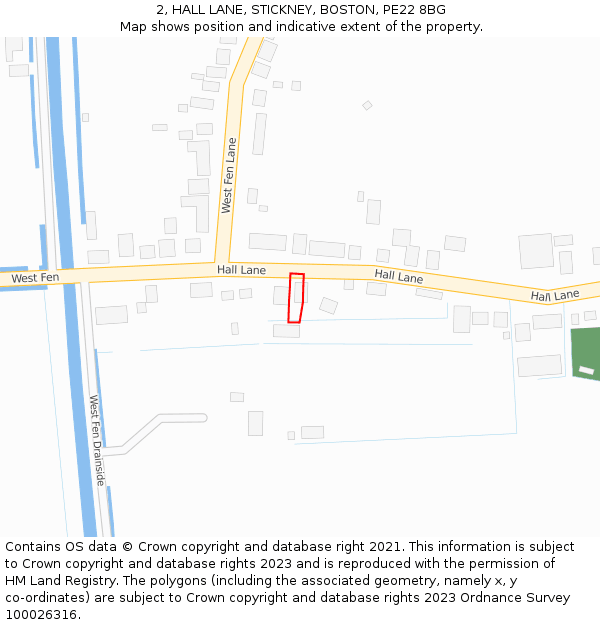 2, HALL LANE, STICKNEY, BOSTON, PE22 8BG: Location map and indicative extent of plot