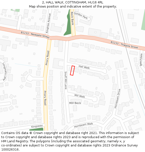 2, HALL WALK, COTTINGHAM, HU16 4RL: Location map and indicative extent of plot