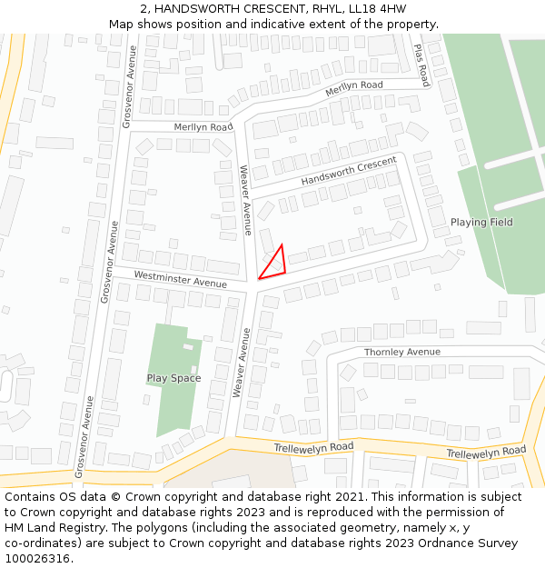 2, HANDSWORTH CRESCENT, RHYL, LL18 4HW: Location map and indicative extent of plot