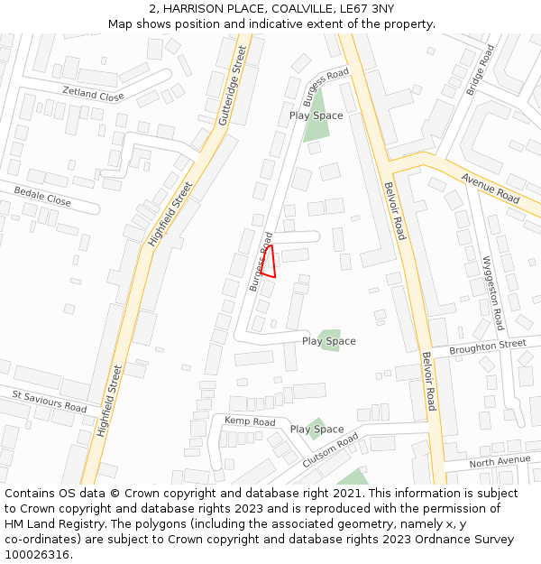 2, HARRISON PLACE, COALVILLE, LE67 3NY: Location map and indicative extent of plot