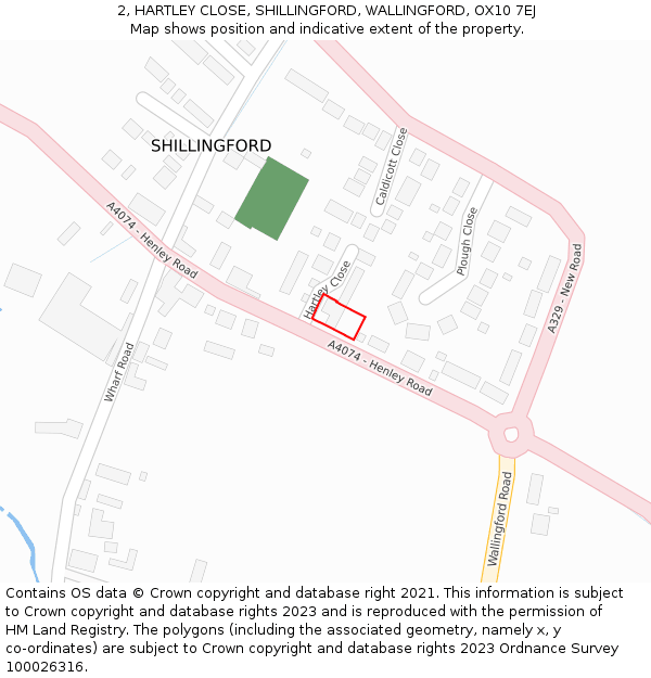 2, HARTLEY CLOSE, SHILLINGFORD, WALLINGFORD, OX10 7EJ: Location map and indicative extent of plot