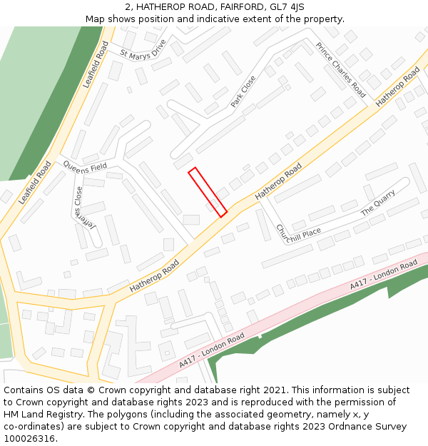 2, HATHEROP ROAD, FAIRFORD, GL7 4JS: Location map and indicative extent of plot