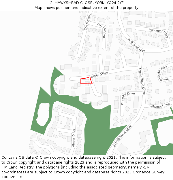2, HAWKSHEAD CLOSE, YORK, YO24 2YF: Location map and indicative extent of plot