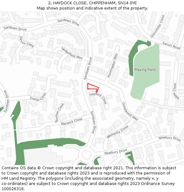 2, HAYDOCK CLOSE, CHIPPENHAM, SN14 0YE: Location map and indicative extent of plot