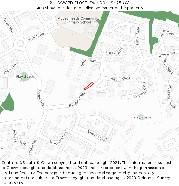 2, HAYWARD CLOSE, SWINDON, SN25 4XA: Location map and indicative extent of plot