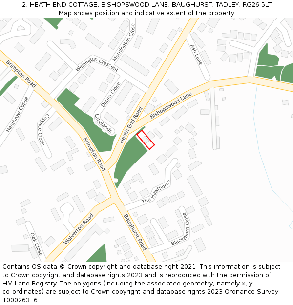 2, HEATH END COTTAGE, BISHOPSWOOD LANE, BAUGHURST, TADLEY, RG26 5LT: Location map and indicative extent of plot