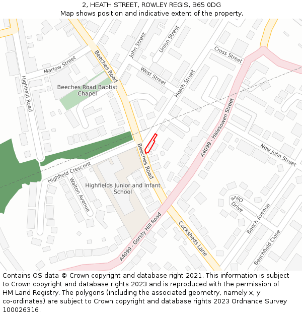 2, HEATH STREET, ROWLEY REGIS, B65 0DG: Location map and indicative extent of plot