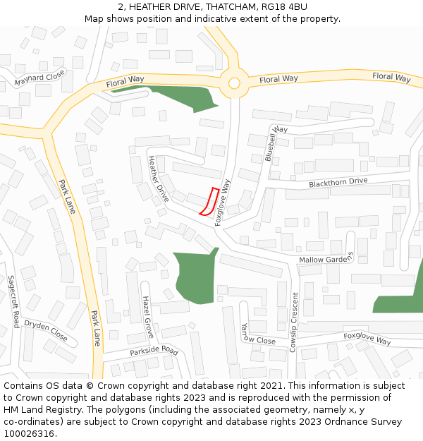 2, HEATHER DRIVE, THATCHAM, RG18 4BU: Location map and indicative extent of plot