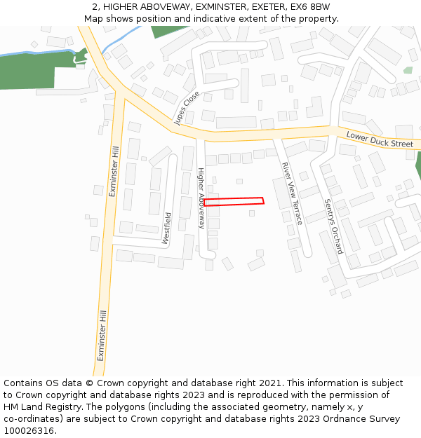 2, HIGHER ABOVEWAY, EXMINSTER, EXETER, EX6 8BW: Location map and indicative extent of plot