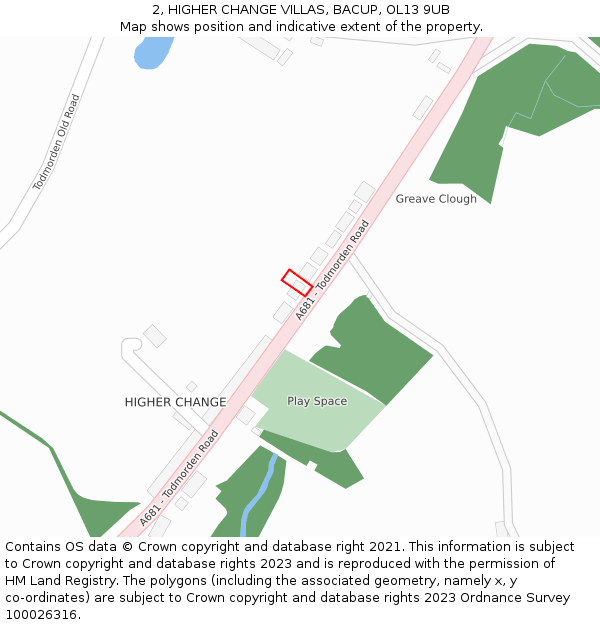 2, HIGHER CHANGE VILLAS, BACUP, OL13 9UB: Location map and indicative extent of plot