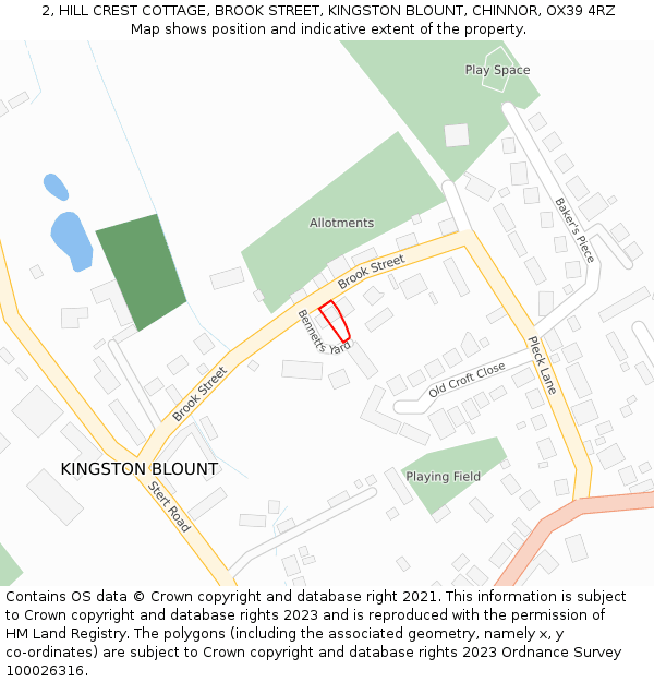 2, HILL CREST COTTAGE, BROOK STREET, KINGSTON BLOUNT, CHINNOR, OX39 4RZ: Location map and indicative extent of plot