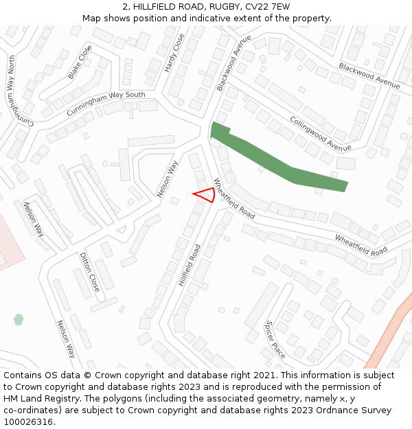 2, HILLFIELD ROAD, RUGBY, CV22 7EW: Location map and indicative extent of plot