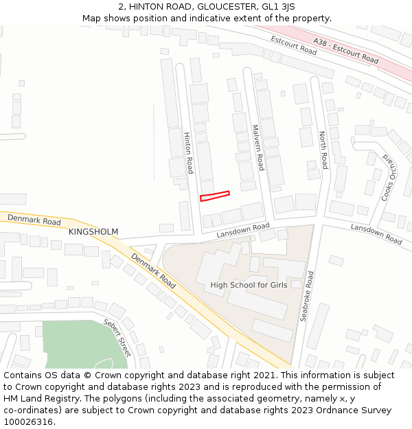 2, HINTON ROAD, GLOUCESTER, GL1 3JS: Location map and indicative extent of plot