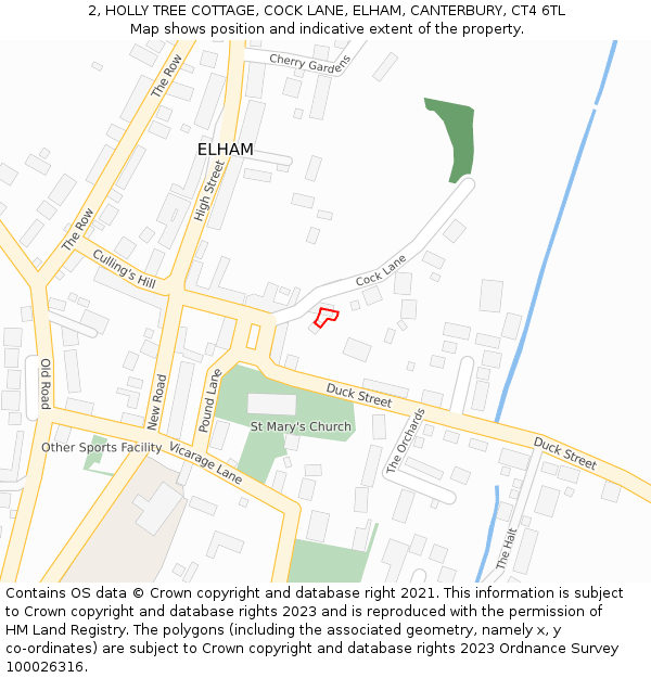 2, HOLLY TREE COTTAGE, COCK LANE, ELHAM, CANTERBURY, CT4 6TL: Location map and indicative extent of plot