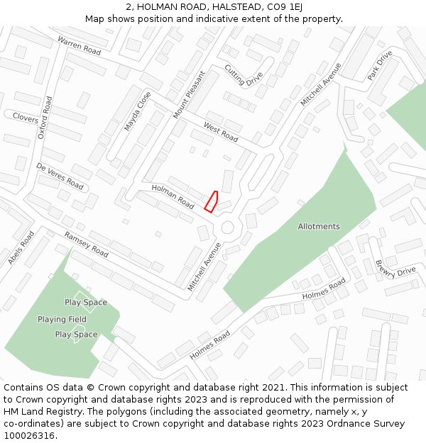 2, HOLMAN ROAD, HALSTEAD, CO9 1EJ: Location map and indicative extent of plot