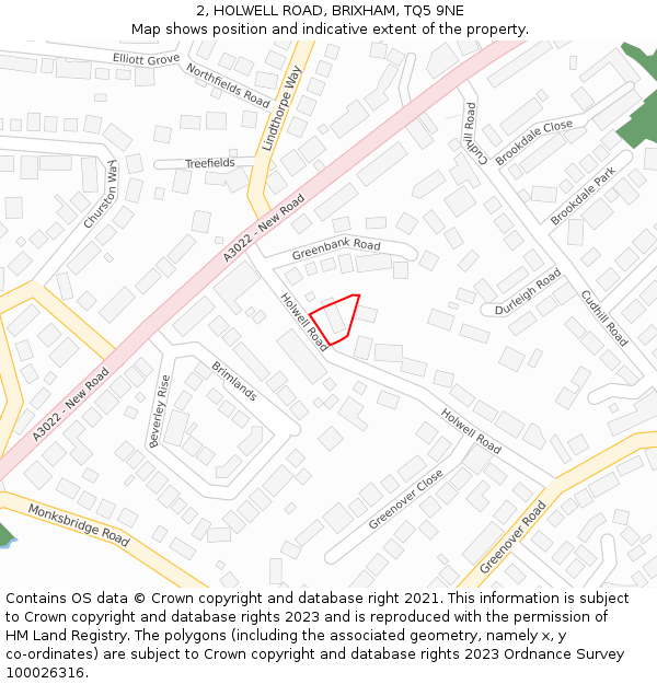 2, HOLWELL ROAD, BRIXHAM, TQ5 9NE: Location map and indicative extent of plot