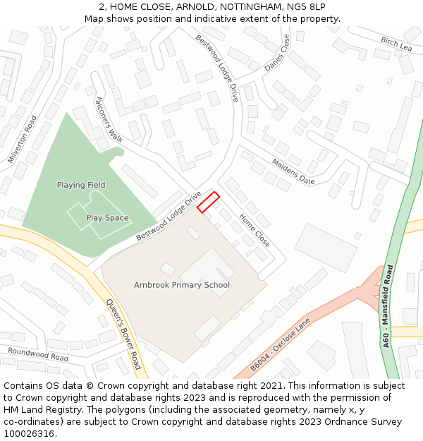 2, HOME CLOSE, ARNOLD, NOTTINGHAM, NG5 8LP: Location map and indicative extent of plot