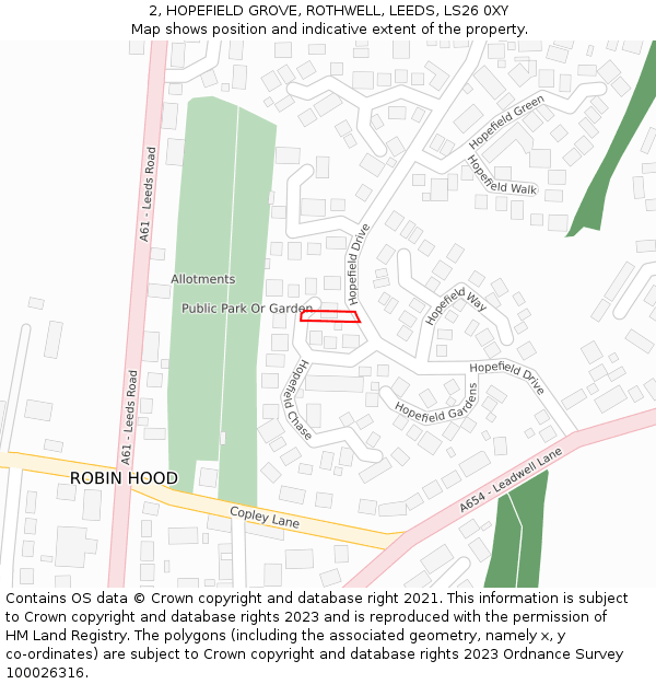 2, HOPEFIELD GROVE, ROTHWELL, LEEDS, LS26 0XY: Location map and indicative extent of plot