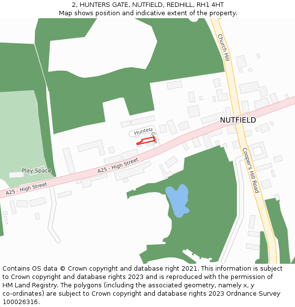 2, HUNTERS GATE, NUTFIELD, REDHILL, RH1 4HT: Location map and indicative extent of plot