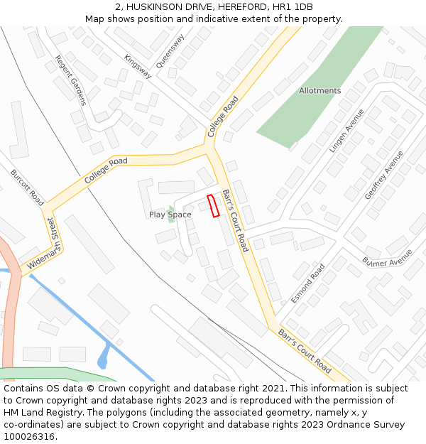 2, HUSKINSON DRIVE, HEREFORD, HR1 1DB: Location map and indicative extent of plot