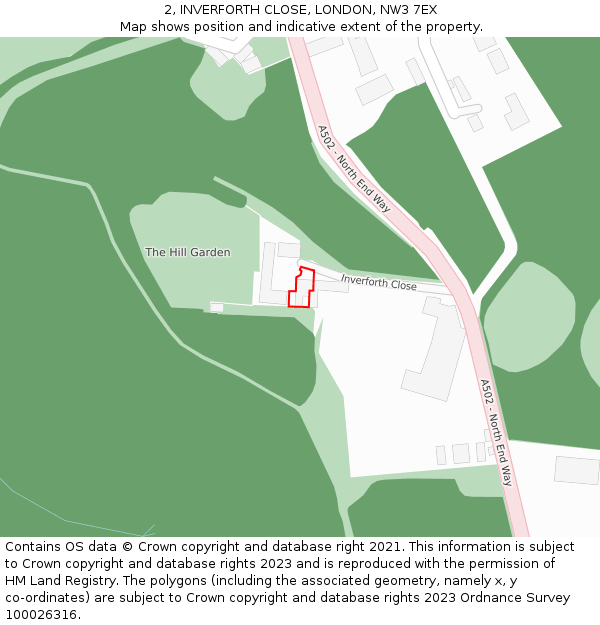 2, INVERFORTH CLOSE, LONDON, NW3 7EX: Location map and indicative extent of plot