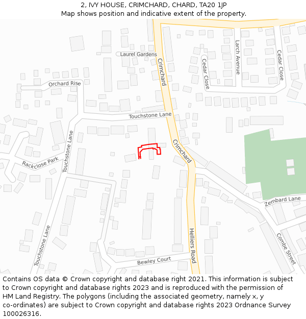 2, IVY HOUSE, CRIMCHARD, CHARD, TA20 1JP: Location map and indicative extent of plot