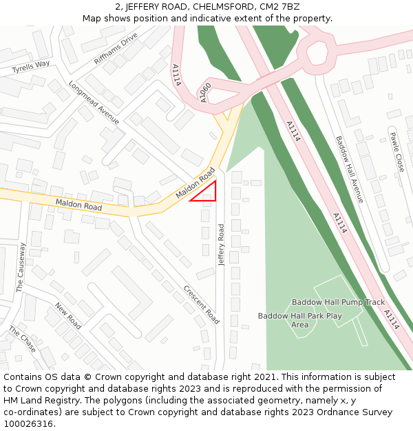 2, JEFFERY ROAD, CHELMSFORD, CM2 7BZ: Location map and indicative extent of plot