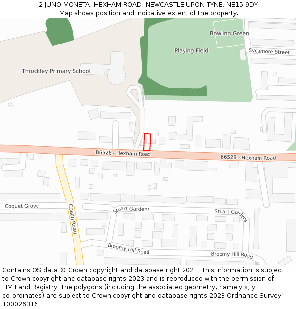 2 JUNO MONETA, HEXHAM ROAD, NEWCASTLE UPON TYNE, NE15 9DY: Location map and indicative extent of plot
