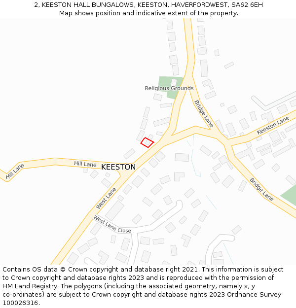 2, KEESTON HALL BUNGALOWS, KEESTON, HAVERFORDWEST, SA62 6EH: Location map and indicative extent of plot