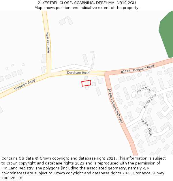 2, KESTREL CLOSE, SCARNING, DEREHAM, NR19 2GU: Location map and indicative extent of plot