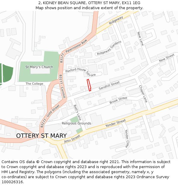 2, KIDNEY BEAN SQUARE, OTTERY ST MARY, EX11 1EG: Location map and indicative extent of plot