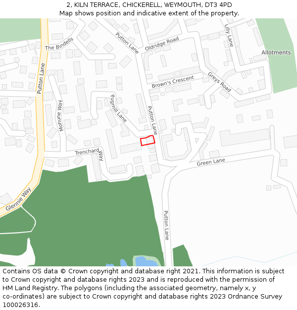 2, KILN TERRACE, CHICKERELL, WEYMOUTH, DT3 4PD: Location map and indicative extent of plot