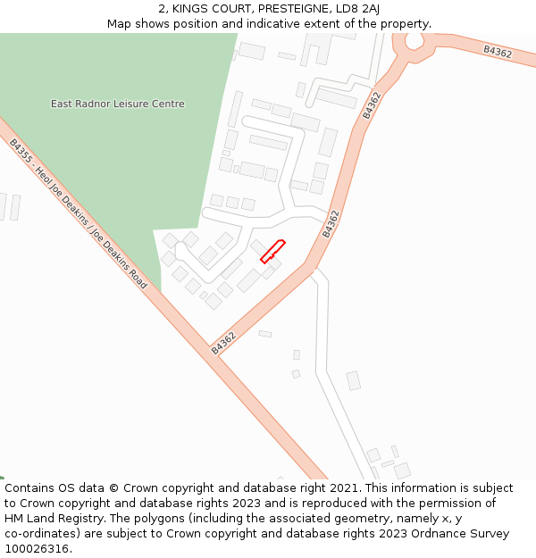 2, KINGS COURT, PRESTEIGNE, LD8 2AJ: Location map and indicative extent of plot