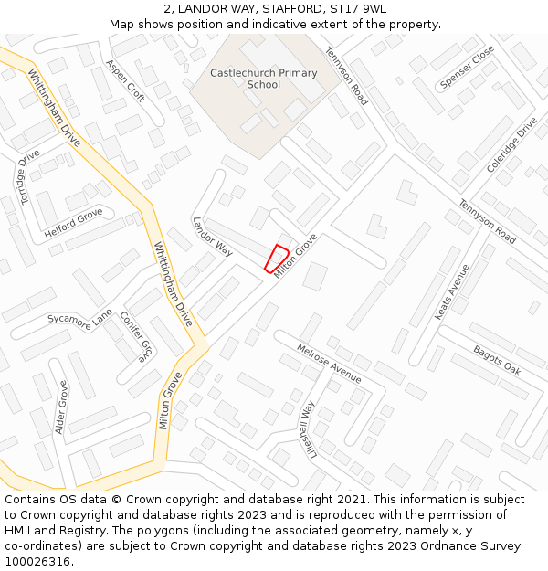 2, LANDOR WAY, STAFFORD, ST17 9WL: Location map and indicative extent of plot