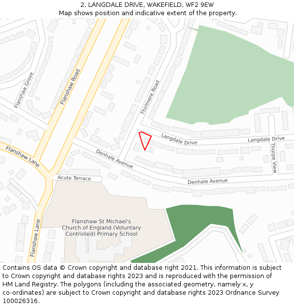 2, LANGDALE DRIVE, WAKEFIELD, WF2 9EW: Location map and indicative extent of plot