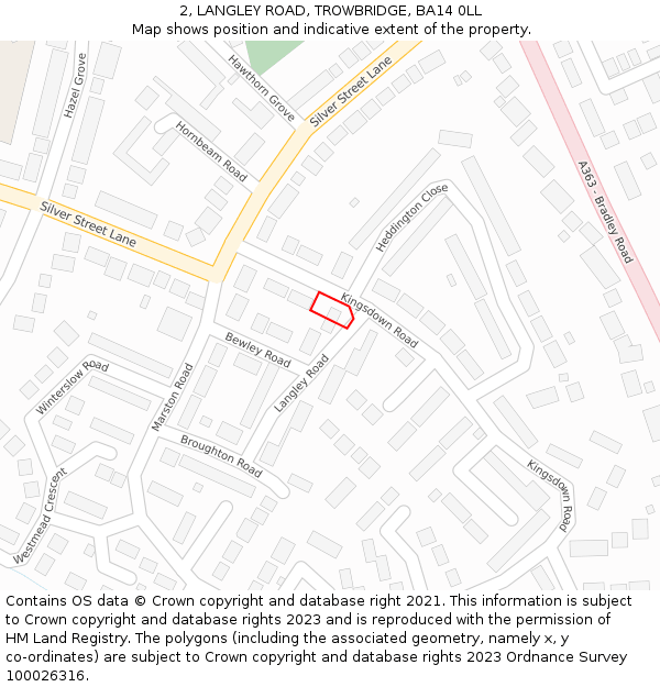 2, LANGLEY ROAD, TROWBRIDGE, BA14 0LL: Location map and indicative extent of plot