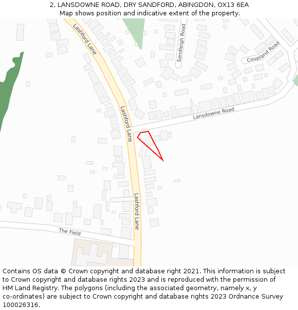 2, LANSDOWNE ROAD, DRY SANDFORD, ABINGDON, OX13 6EA: Location map and indicative extent of plot