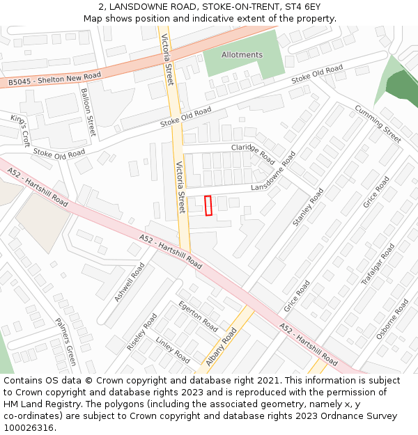 2, LANSDOWNE ROAD, STOKE-ON-TRENT, ST4 6EY: Location map and indicative extent of plot