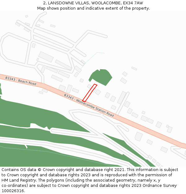 2, LANSDOWNE VILLAS, WOOLACOMBE, EX34 7AW: Location map and indicative extent of plot