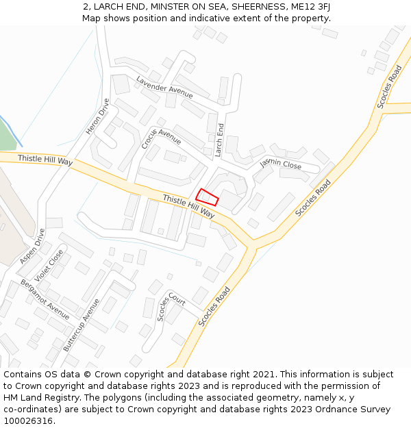 2, LARCH END, MINSTER ON SEA, SHEERNESS, ME12 3FJ: Location map and indicative extent of plot