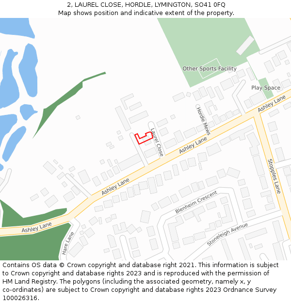 2, LAUREL CLOSE, HORDLE, LYMINGTON, SO41 0FQ: Location map and indicative extent of plot