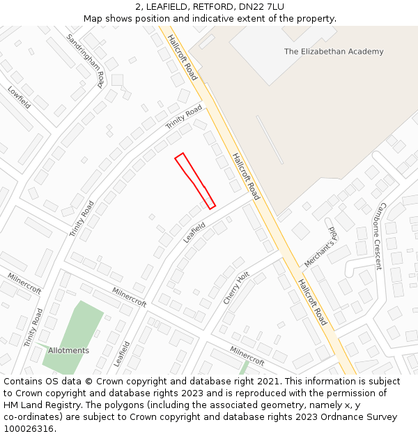 2, LEAFIELD, RETFORD, DN22 7LU: Location map and indicative extent of plot